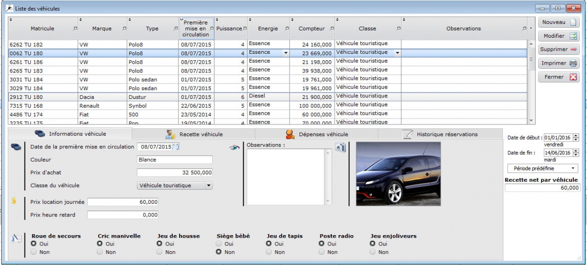 BDSI.tn logiciel LocAuto Liste des véhicules